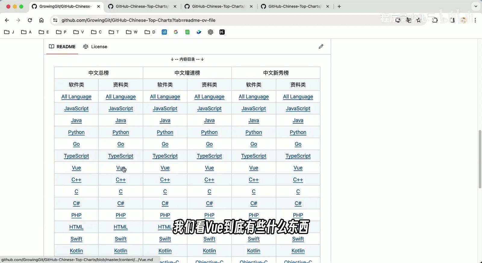 总榜资料类 Vue 分类项目列表